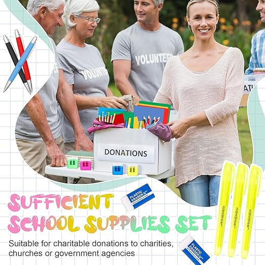 12 Set of 240 Pcs Back to School Supplies Kits Bulk Elementary Supply Bundle Kit K-12 Middle High School Supplies Essentials Set Notebook Folder Pencil Color Pen and More for Classroom Student
