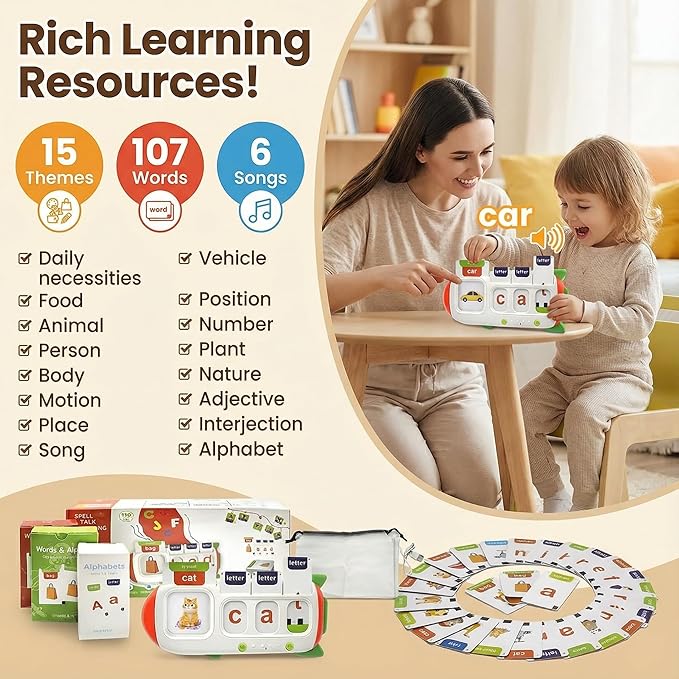 Talking Flash Cards for Toddlers 2-8,Montessori Toys for Autism,107 Sight Words,Alphabet CVC Learning Toy,Speak and Spell Phonics Games for Kindergarten,Educational Birthday Gift for Kids