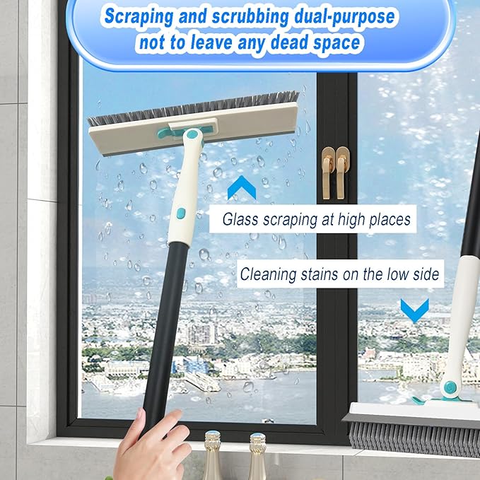 Grout Brush with Long Handle V Shape Floor Scrub Brush Stiff Bristle Grout Scrubber for Cleaning Bathroom Garage Kitchen Wall Tub Tile (1, White)