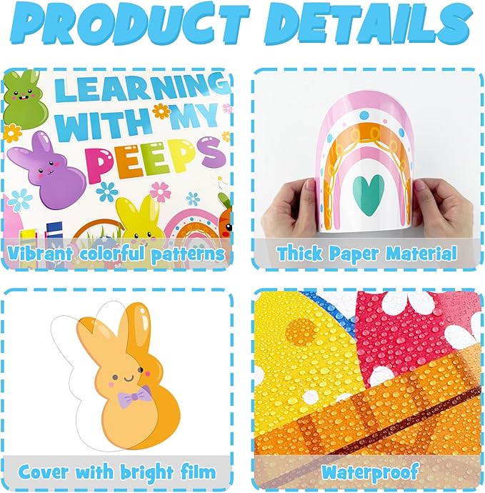 Easter Learning Bulletin Board Decoration Set, Spring Peeps Classroom Decorations Easter Bunny Eggs Book Rainbow Cutouts March April Library School Home Nursery Wall Window Door Decor for Teacher