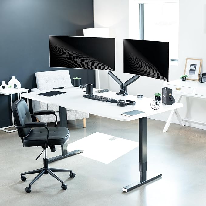 VIVO Premium Aluminum Heavy Duty Dual Monitor Arm for Ultrawide Monitors up to 40 inches and 24 lbs Each, Desk Mount Stand, Pneumatic Height, Max VESA 100x100, Black, STAND-V202Q