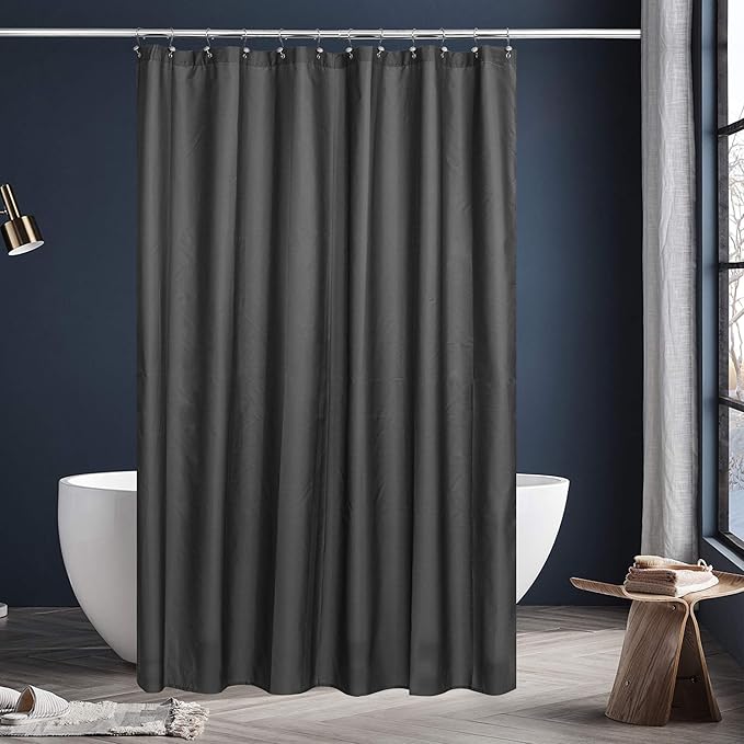 N&Y HOME Fabric Shower Curtain or Liner with Magnets Dark Charcoal Grey - Hotel Quality, Machine Washable, Water Repellent - Graphite Gray, 72x72