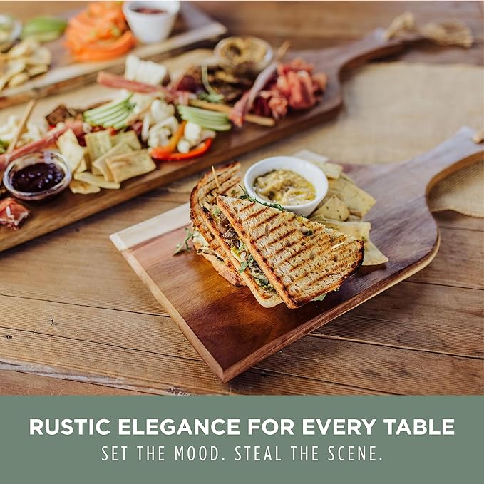 PICNIC TIME Artisan 18" Acacia Charcuterie Board with Raw Wood Edge, Wooden Cutting Board with Handle, All-Purpose Serving Platter, Decorative and Reversible Serving Plank (Acacia Wood)