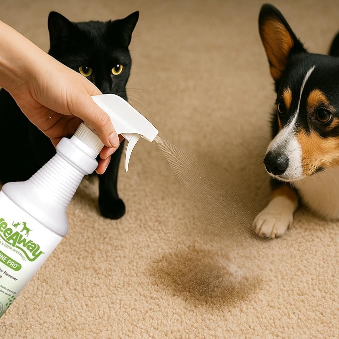 Wee Away All in One Pro Stain & Odor Remover, Enzyme Cleaner, Pet Urine Odor Eliminator for Home - Pet Mess Destroyer for Carpet & Furniture, Green Tea Scent, 32 fl oz