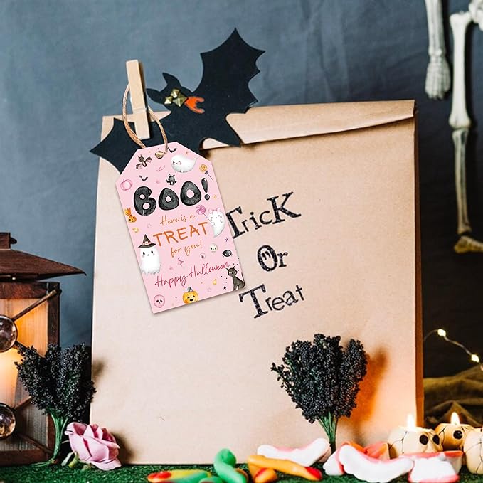 Halloween Treat Boo Tag, Spooky Girl Pink Ghost Gift Tags, Halloween Pumpkin Party Favor Tags, Students Teachers Halloween Appreciate Sticker