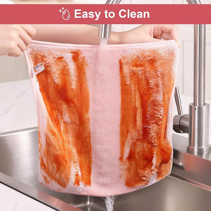JOYMOOP Microfiber Cleaning Cloths, 11.8" x 11.8" Pink Reusable Kitchen Towels, Lint-Free Cleaning Rags, Super Absorbent Cleaning Cloths for Kitchen, Car, and Household Cleaning, 18 Packs