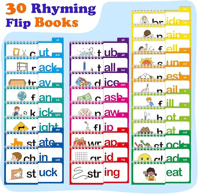 Word Family Build Book, 30 Read and Rhyme Flip Books, Sight Words Flash Cards Kindergarten, Learn to Read Phonics Flash Cards Flip Books for Kids, Homeschool Preschool Classroom Must Haves