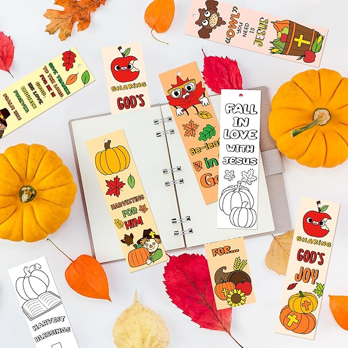 Fall Color Your Own Bookmarks for Kids - 120Pcs Religious Theme DIY Coloring Blank Bookmark Christian Classroom Art Craft Supplies for Teachers Students Gift Party Sunday School Reward Goodie Fillers