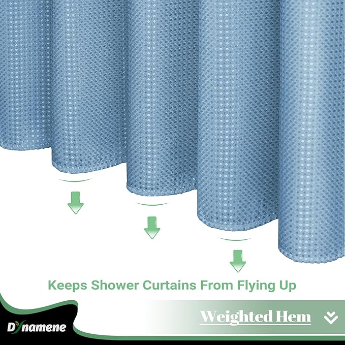 Dynamene Fabric Shower Curtain with Snap in Liner, Waffle Hotel Shower Curtains for Bathroom, Washable Waterproof Cloth Shower Curtain Liner Set with Hook, Mesh Top Window, 72x72, Moonlight Blue