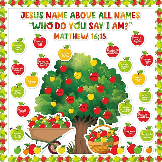 Apple Tree Nativity Decorations Set - Jesus Religious Cutouts for Sunday School & Church - Welcome Bulletin Board Craft & Wall Art