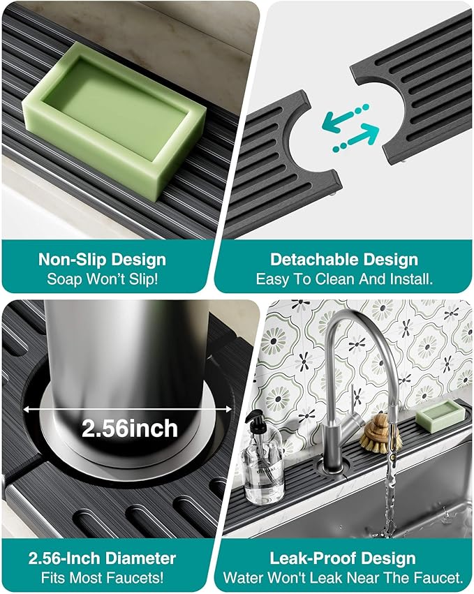 Stone Faucet Mat for Kitchen Sink, Diatomite Sink Protectors - Prevent Moisture Drying Stone Tray Fit Kitchen Counter & Bathroom Counter (Dark Gray, 30" x 4")