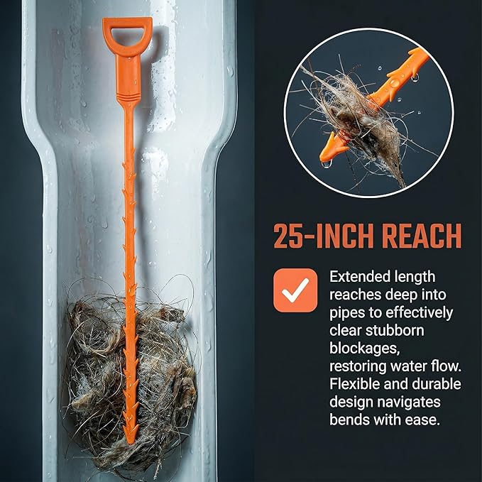 25 Inch Sink Snake Drain Clog Remover Tool,Hair Drain Cleaner Tool, Hair Cather Shower Drain Tool, Drain Auger hair Cleaning Tool for Shower Kitchen Sink Bath Tub Bathroom(6 Pack)
