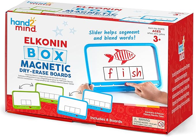 hand2mind Elkonin Boxes Magnetic Dry Erase Boards Set, Phonemic Awareness, Speech Therapy Materials, Letter Sounds for Kindergarten Phonics, Science of Reading Manipulatives (Set of 8), White