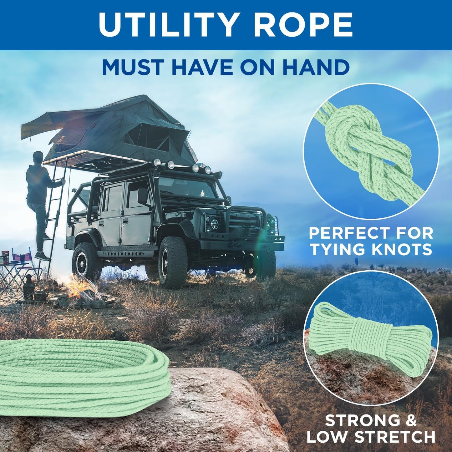 TECEUM Cotton Rope 3/16” (5 mm) – 100 FT – Strong All-Purpose Braided Rope – Natural Cotton – for Crafting, Сamping, Clothes Line, DIY, Indoor & Outdoor Use – Mint