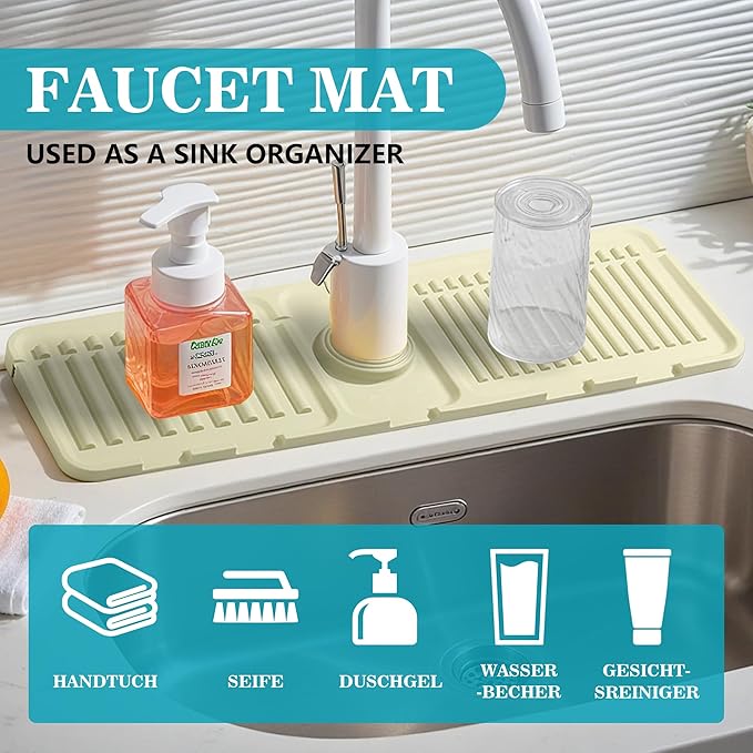 Faucet Mat for Kitchen Sink, Silicone Faucet Handle Drip Catcher Tray Mat, Silicone Kitchen Sink Splash Guard, Ideal Protective Tray for Stone Sinks in Kitchen & Bathroom