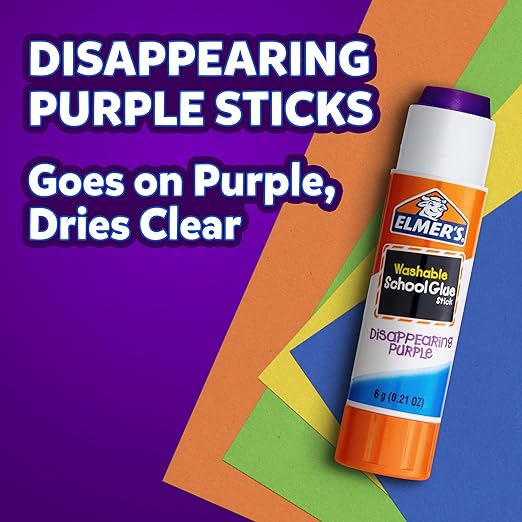 Elmer's Disappearing Purple School Glue Sticks, Washable, 7 Grams, 60 Count - Poster, Vision Board, Back to School Supplies, #1 Teacher Brand