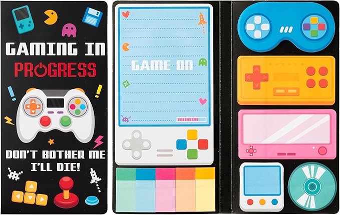 B1ykin Cute Sticky Notes Set - Gaming in Progress Self-Stick Notes Pad, 550 Sheets Writing Memo Pages Sticky Notepad for Teacher Appreciation Gift, School Office Party Supplies (Black Video Game)