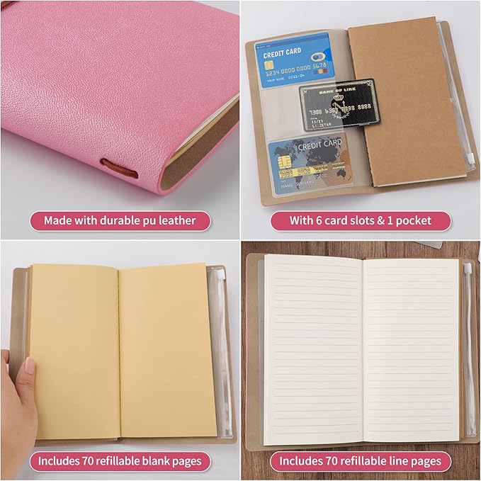 PRSTENLY Graduation Gifts Leather Journal, Graduation Gifts for Her Him 140 Page Refillable Journal, High School University College Graduation Gift Ideas for Women Men (Pink)