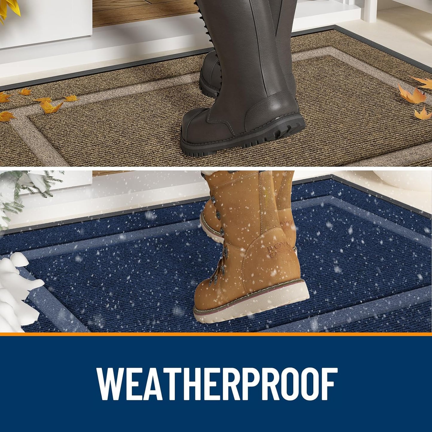 OLANLY Front Door Mat Indoor Outdoor Entrance, Waterproof All-Season, All-Weather Doormat, Sturdy Natural Rubber, Fade Resistant, Low Profile, Easy Clean Patio Porch Entryway Mat, 47x24, Blue