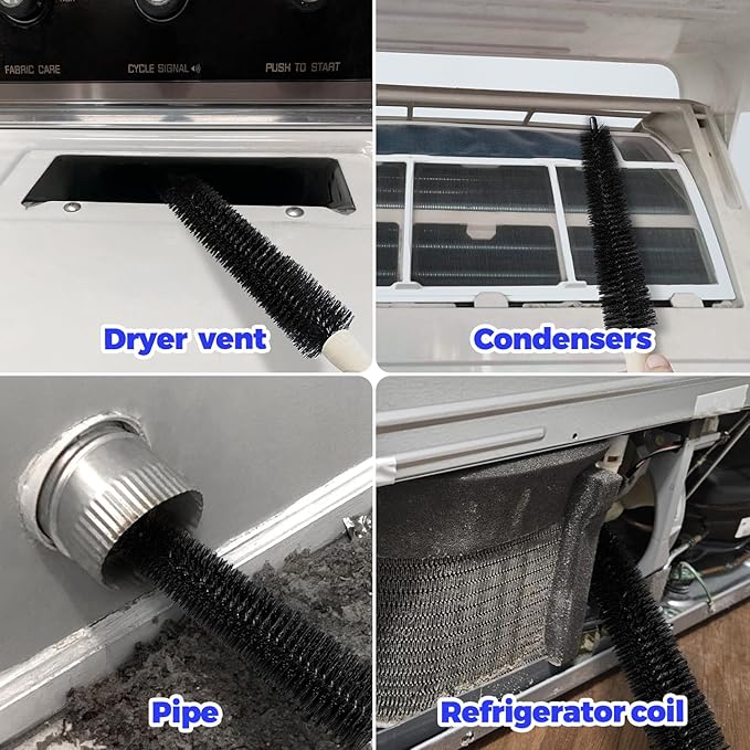 Holikme 3 Pieces Dryer Vent Cleaner Kit - Lint Removal Cleaning Tool, Dryer Vent Trap Vacuum Brush, Long Flexible Refrigerator Coil Brush,Crevice Gap Cleaning Tool Brush