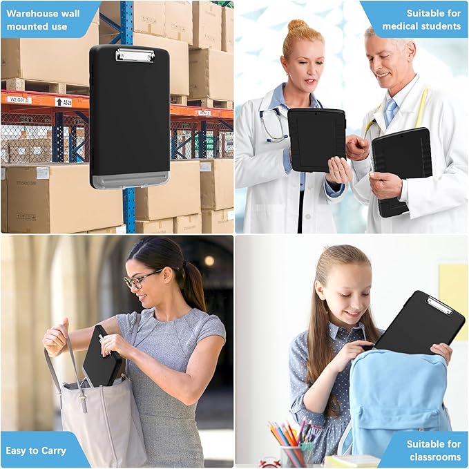Hongri Clipboard with Storage with Pen Holder, Folder Nursing Clip Board 8.5 x 11 Foilo-Side Opening, High Capacity, Light Weight for Teachers, Classroom. Size 14 x 9.6 x 1.2 in(Black)