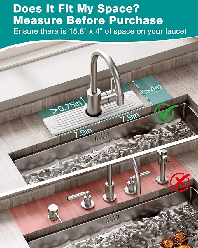Stone Faucet Mat for Kitchen Sink, Diatomite Sink Protectors - Prevent Moisture Drying Stone Tray Fit Kitchen Counter & Bathroom Counter (White, 15.8" x 4")