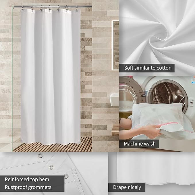 ALYVIA SPRING Stall Fabric Shower Curtain Liner Waterproof - 36" x 72", Soft & Lightweight Small Shower Curtain with Magnets for Narrow Stall Size, Machine Washable - 36x72, White