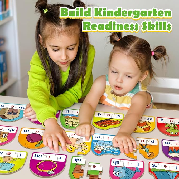 CVCC & CCVC Puzzle Cards for Kids,Phonics Games,Speech Therapy Toys for Toddlers,3 Alphabet Letter Word Puzzle,Learning Reading Spelling Games,Preschool Kindergarten Classroom Must Haves