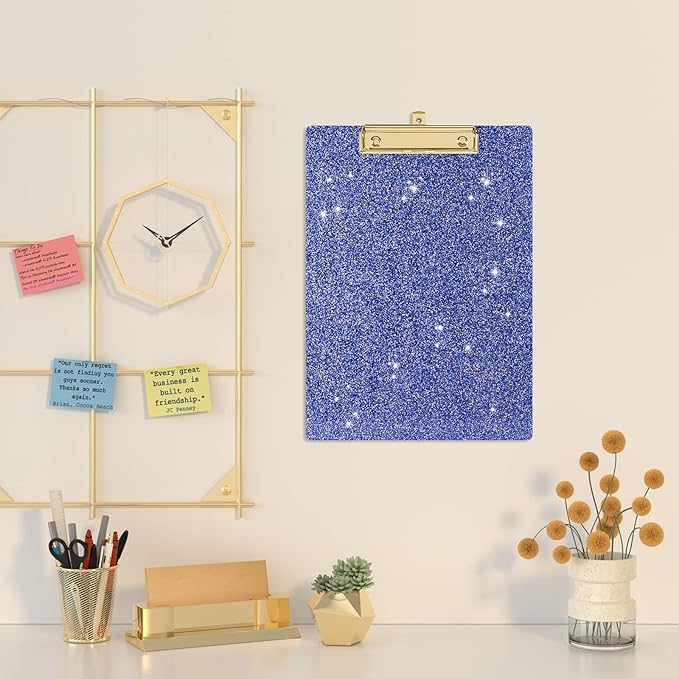 Piasoenc Acrylic Clipboards, Fashion Glitter Clip Board with Low Profile Gold Clip, Designed for Classroom School and Office Use, A4 Letter Size 9 x 12.5 in,Blue