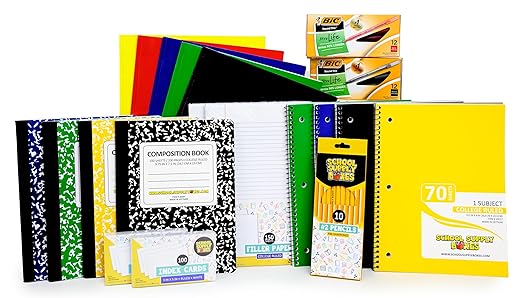 School Supply Boxes | High School Writing Case (2 Boxes) | Back to School Essentials Kit for Students & Teachers | Includes College-Ruled Filler Paper, College-Ruled Notebooks, 12 ct. Pens, & More