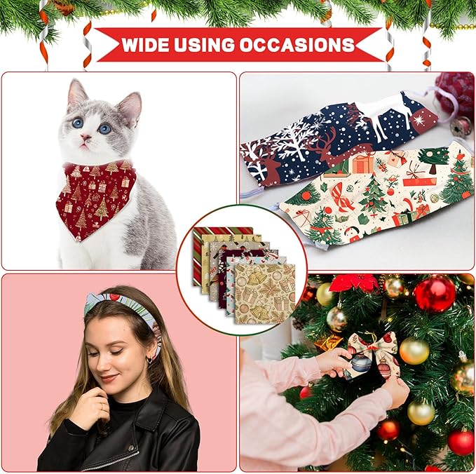 Shimeyao 60 Pcs 10 x 10 Inch Vintage Christmas Quilting Fabric Bundle Fat Quarters Santa Reindeer Snowman Print Square Fabric Printed Patchwork Supplies for Xmas DIY Decorations Sewing Craft