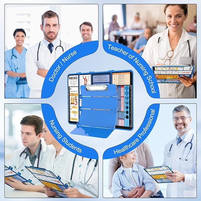 Nursing Clipboard Foldable-4 Layers Aluminum Nurse Foldable Clipboard Nursing Medical Edition Cheat Sheets, Pocket Size Pen Clip for Nurses Students School and Doctors- Blue