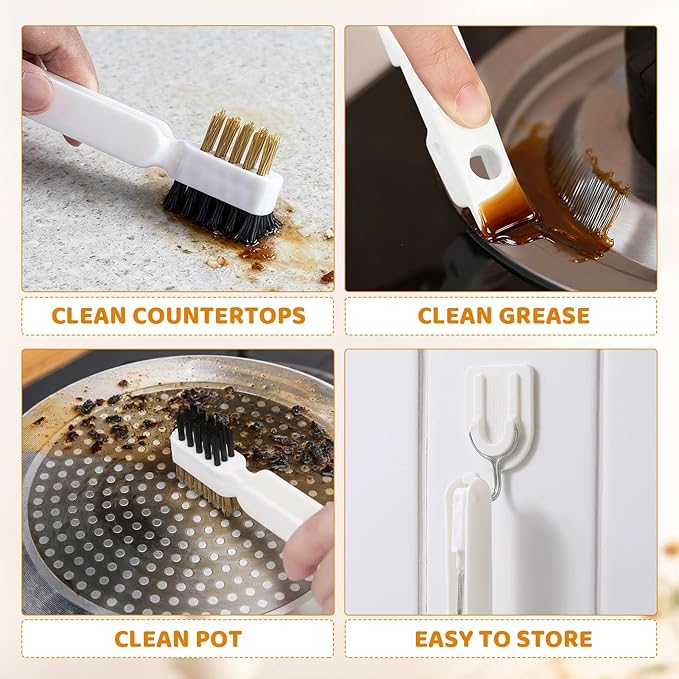 Kitchen Cleaning Scrub Brush, 4-in-1 Deep Gas Stove Top Cleaner With Brass Wire Brush, Stiff Bristles & Cooktop Scrape, Range Hood Grease Grime Rust Cleaner for Pot Pan Household Cleaning Tool