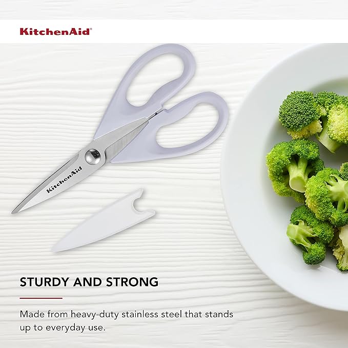 KitchenAid All Purpose Kitchen Shears with Protective Sheath Durable Stainless Steel Scissors,Dishwasher Safe,Soft Grip Comfort Handle,8.72 Inch,Lavendar Cream,(Pack of 2)