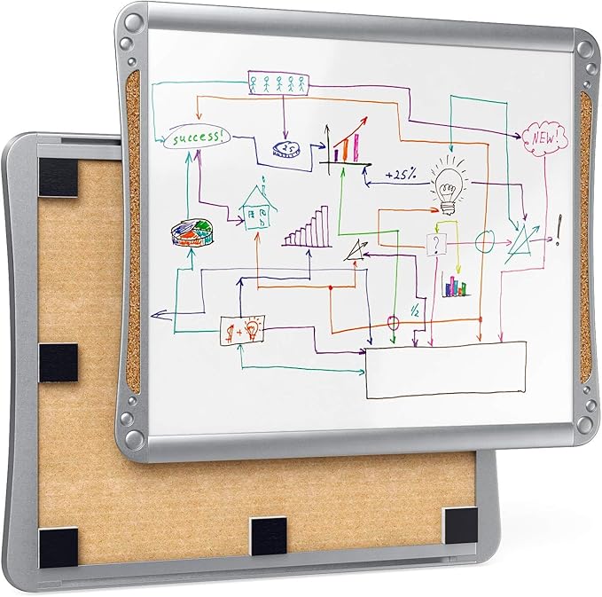 Arteza Framed Magnetic Cork Whiteboard Set, 12x14 inches, 2-Pack Dry Erase Lap Boards with Push Pins, Markers & Magnets, Office & Back to School Supplies for Home, Classroom, Students, Brainstorming