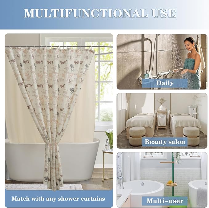 Nasitos Fabric Shower Curtain Liners 4 Pack - W72 x H72 - Washable & Water Resistant Cloth Shower Liner for Bathroom, Soft Hotel Quality, Standard Size (Beige, Include 8 Separate Magnets)
