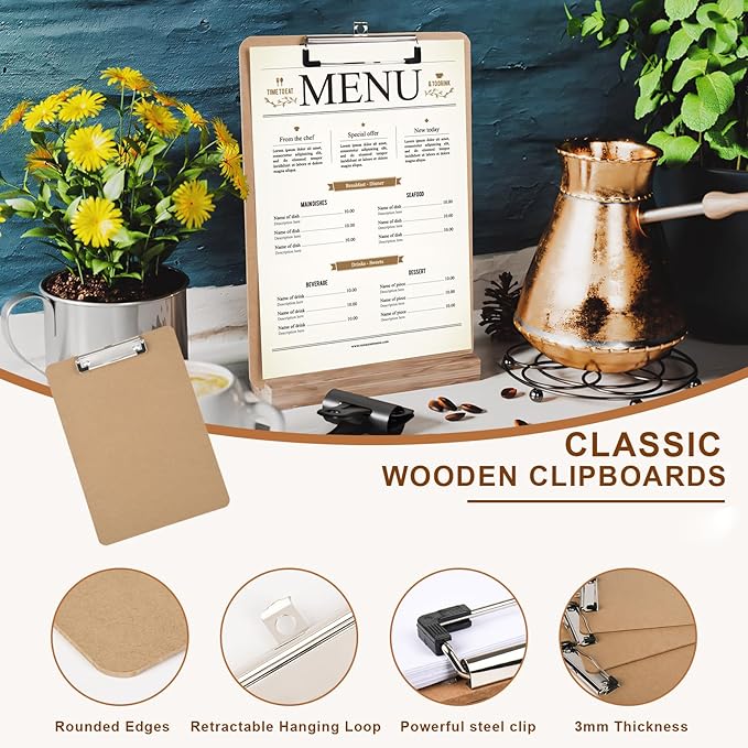 3 Pack Hardboard Office Clipboard, Letter-Size Clipboard with Low Profile Clip, Classic Clip Boards, 9" x 12.5" Wood Clipboards for Office, School, Hospital Supplies, Brown