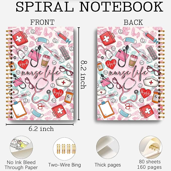 Guymn Pink Nurse Notebook Journal, Nurse Appreciation Gifts, Nursing Notebook, Nursing Medical Gifts Hardcover Spiral Notebooks 5.5x8.3 Inch