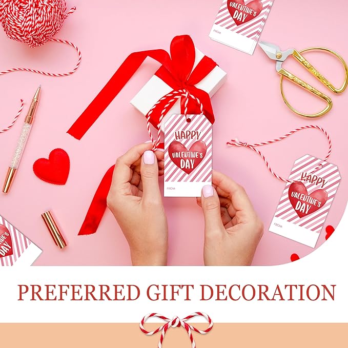 Happy Valentines Tags for Bags - 50Pcs Valentine Gift Tags with String, Hanging Paper Gift Label for Wrapping Treat Bag, Idea Valentines Activity School Classroom Party Favors