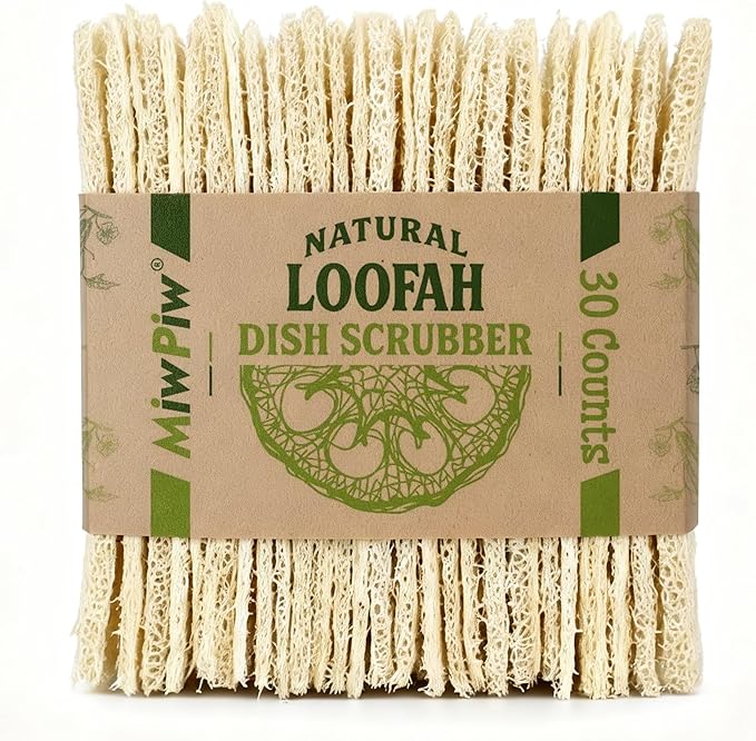 Natural Loofah Dish Sponge (Pack 30) Multipurpose Dish Sponges - 100% Biodegradable Compostable Dishwashing Scouring Pad Zero Waste (2.75" x 2.75" Each)