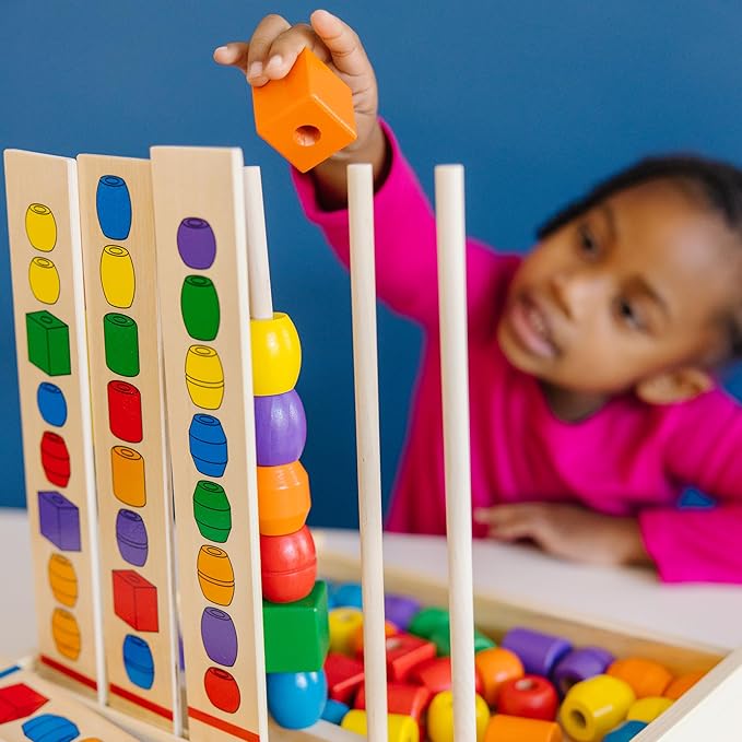 Melissa & Doug Bead Sequencing Set with 46 Wooden Beads and 5 Double-Sided Pattern Boards