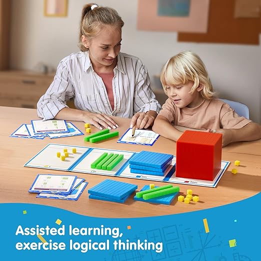Base Ten Blocks with Place Value Chart 12 Boxes - Math Manipulatives for Kids.Counting Blocks for Math to Help Educate Kindergarten Teachers