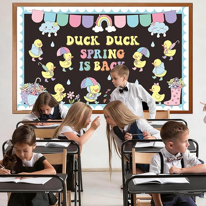 Spring Bulletin Board Set Duck Duck Spring is Back Classroom Decoration Spring Cutouts for School Office Classroom Chalkboard Whiteboard Wall Window Door Decor Supplies