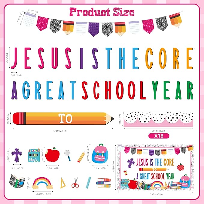 Back to School Bulletin Board Decorations Jesus Welcome Back Classroom Decoration Christian Bulletin Board Set Religious Bible Cutouts for School Office Chalkboard Wall Door Decor Supplies