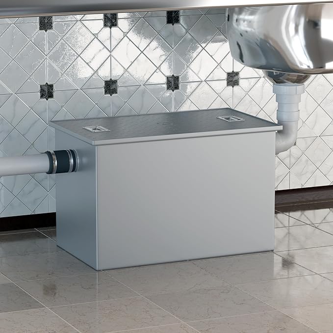 14 LB Commercial Grease Interceptor 7 GPM, Grease Trap with 2" Non-Threaded Connections, perfect ofr Kitchen, Restaurant, Hotel, Bar, Cafe, School