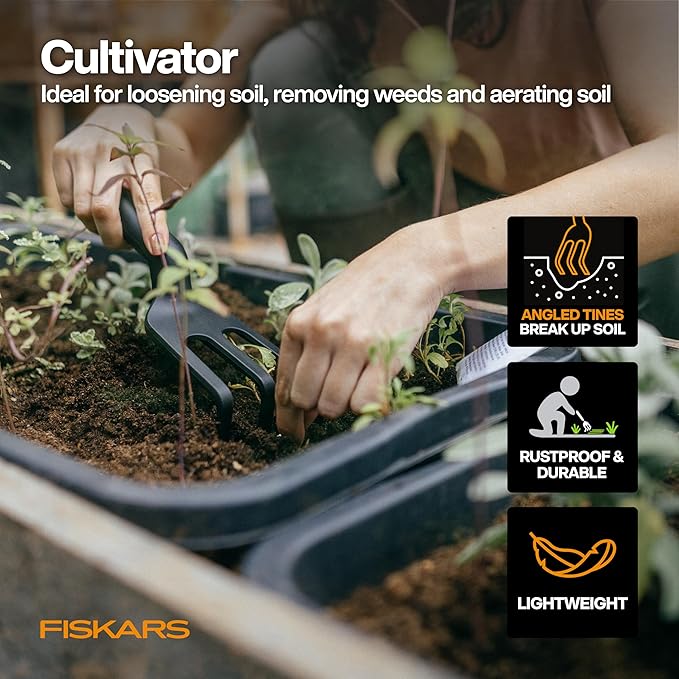 Fiskars 5-Piece Flower Gardening Essentials Set, Floral Pruner, Trowel, Cultivator, Gloves & Kneeling Cushion, Easy Action Bypass Blade with Wire Cutter & Stem Stripper, Lightweight Rustproof