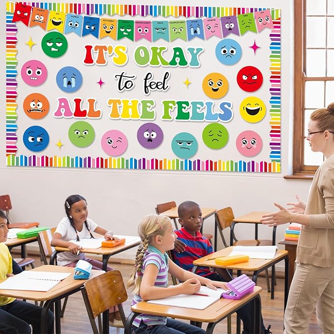 Feeling Bulletin Board Set Mental Health Classroom Decorations Growth Mindset Back to School Wall Art Decor Emotion Cutouts Feeling Chart for Kid Teacher School Counselor Therapy Calm Corner Supplies