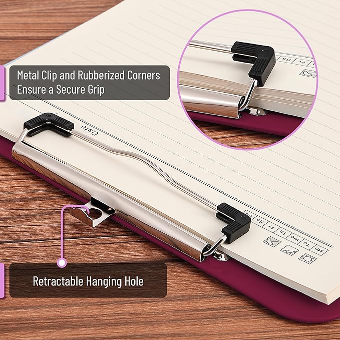 Mr. Pen- Plastic Clipboard, 12.5” x 9”, Dark Red Clipboard Plastic, Low-Profile Metal Clip with Retractable Hanging Hole