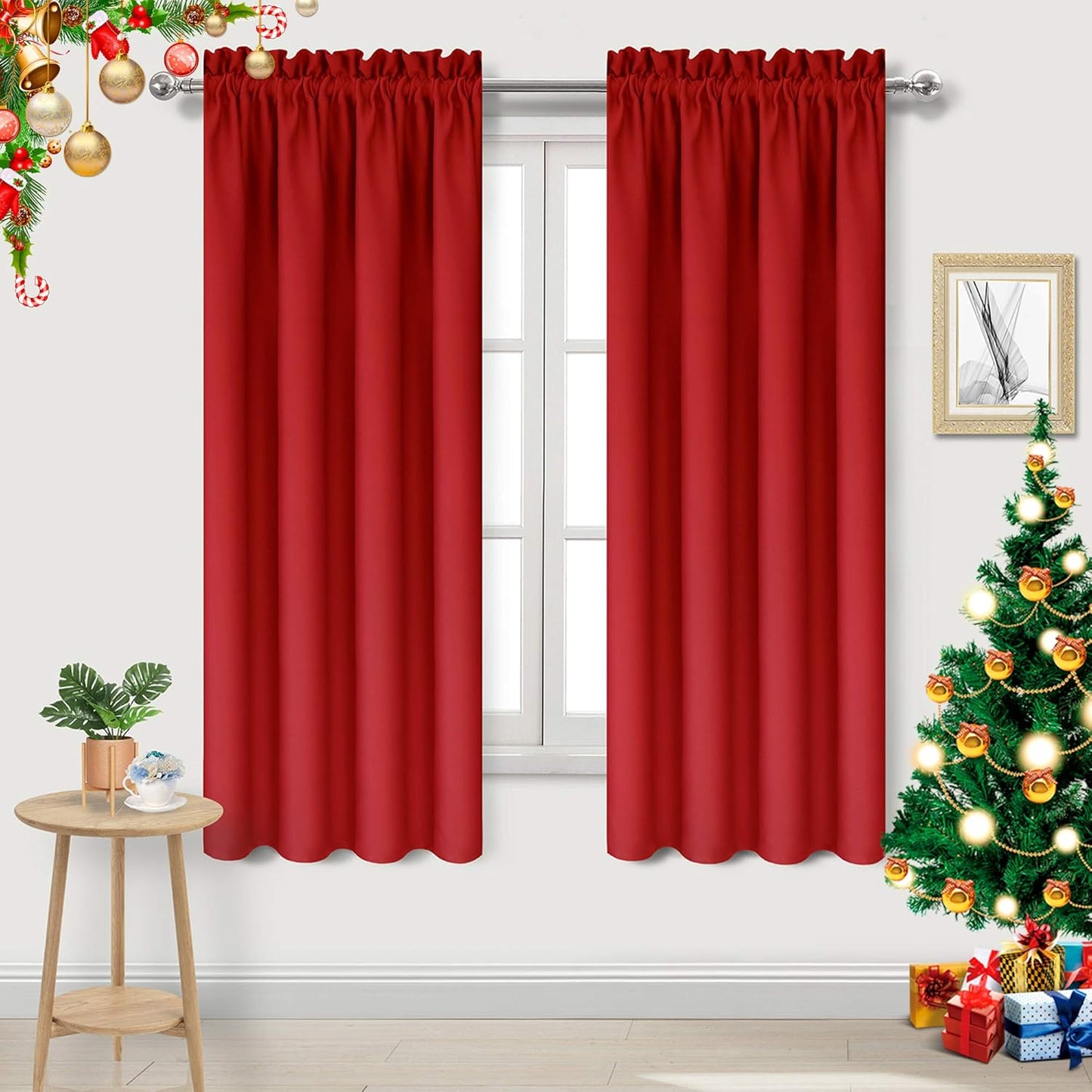 DWCN Blackout Curtains for Bedroom - Thermal Insulated Privacy Energy Saving Rod Pocket Drapes for Living Room, W 38 x L 72 Inch, Red, Set of 2