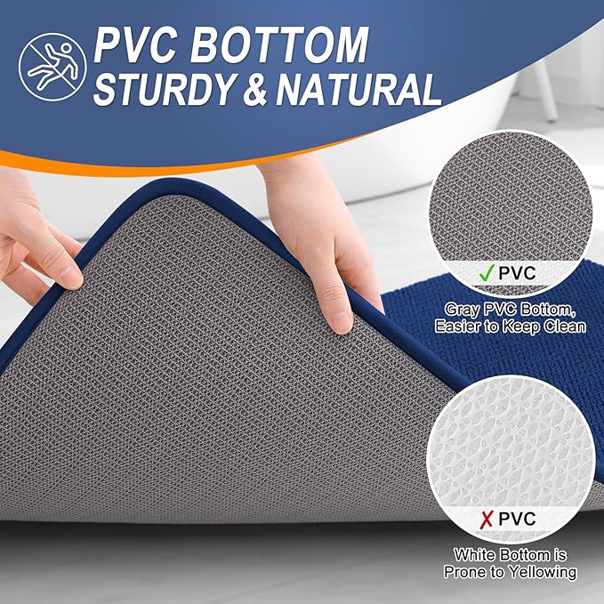 OLANLY Thick Memory Foam Bath Mats Rugs 40x24, Extra Soft Absorbent Bathroom Rug, Quick Dry Bath Mat, Non-Slip, Machine Washable Carpet for Bathroom, Tub and Shower, Home Decor Accessories, Navy